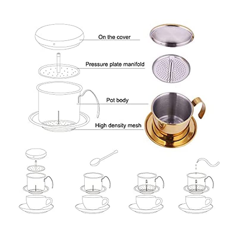 Vietnamese Slow Drip Filter - 12 Oz Gold Color