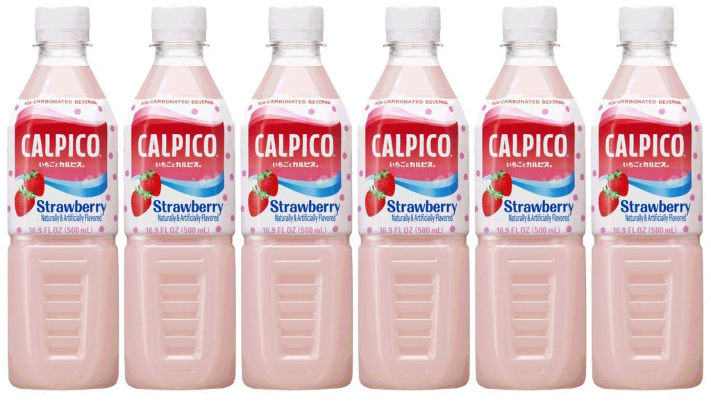 CALPICO Strawberry, Non-Carbonated Drink, Japanese Beverage Contains Strawberry Juice Concentrate, Sweet and Tangy Asian Drink, 16.9 FL oz. (Pack of 6)