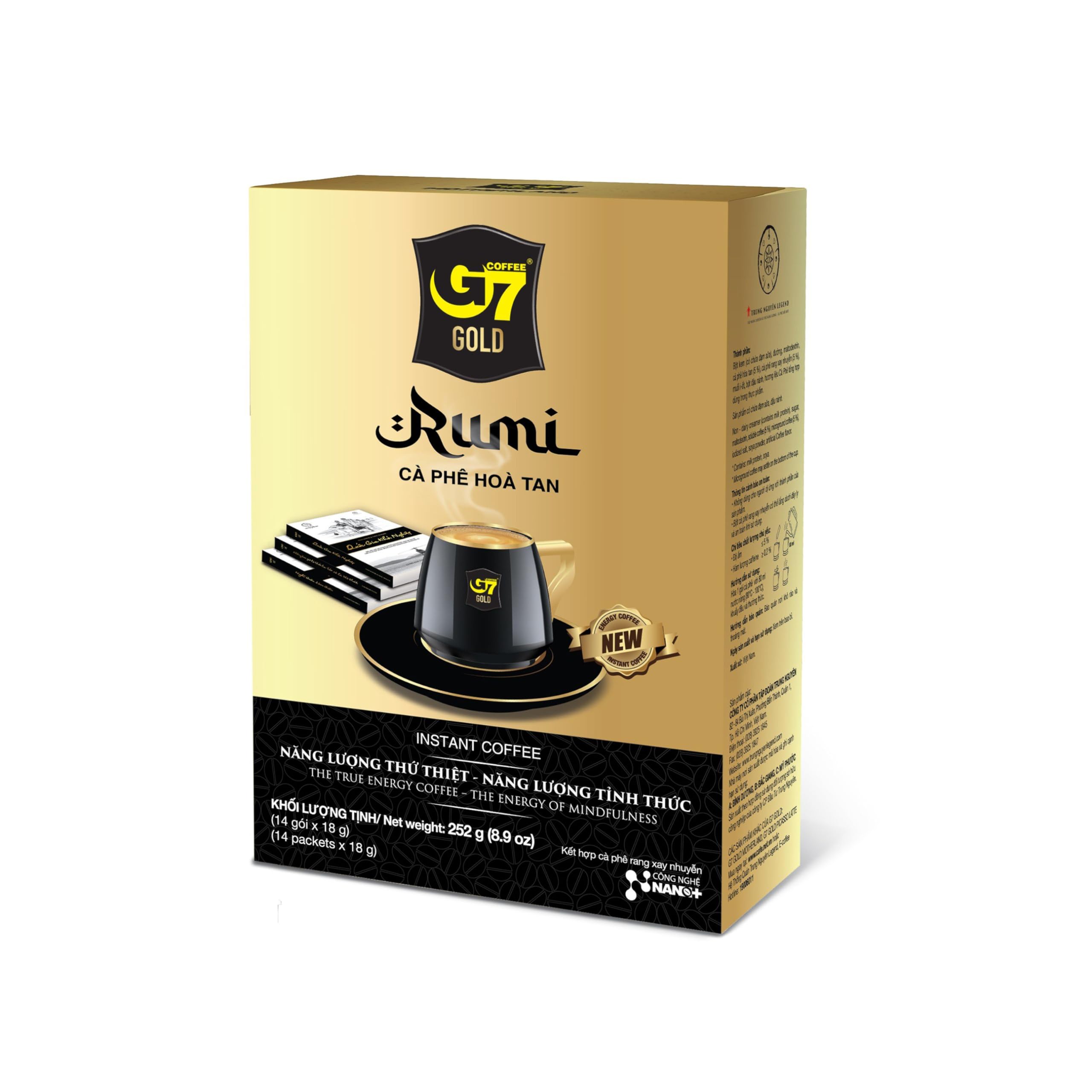 TRUNG NGUYEN G7 Gold Picasso Latte Instant Coffee Single Served Sticks for Energy Boost (8.9 oz - Box of 14 Sticks)