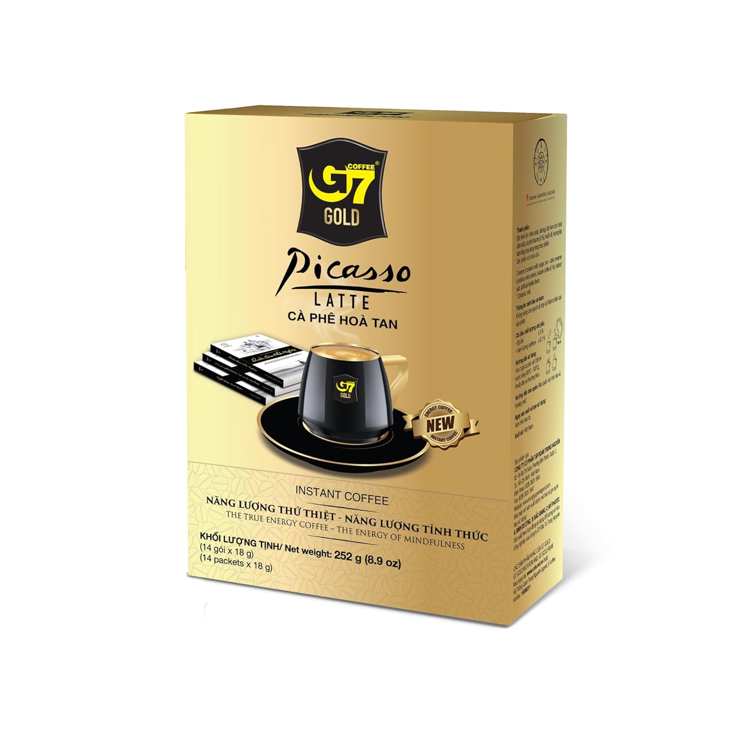 TRUNG NGUYEN G7 Gold Picasso Latte Instant Coffee Single Served Sticks for Energy Boost (8.9 oz - Box of 14 Sticks)