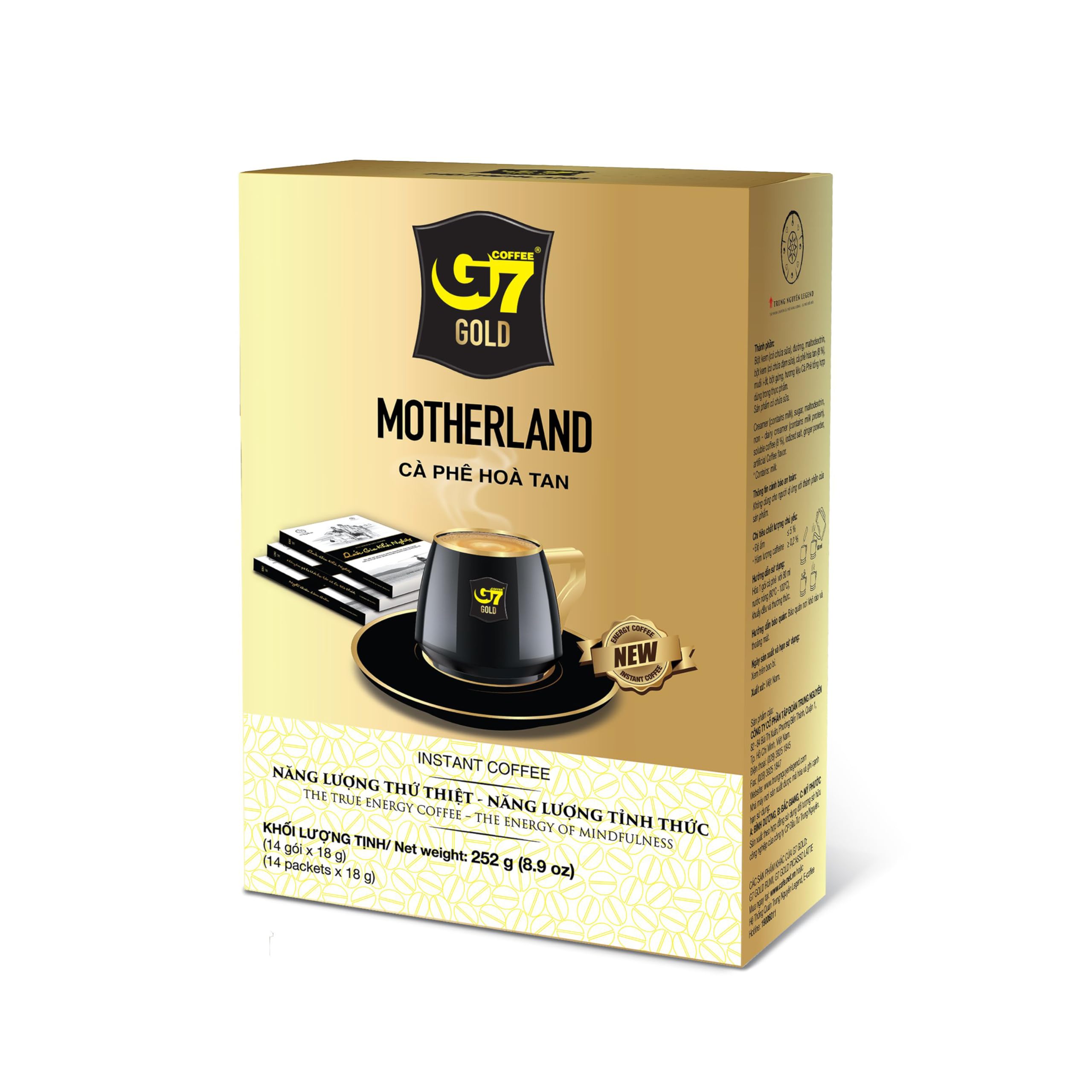TRUNG NGUYEN G7 Gold Picasso Latte Instant Coffee Single Served Sticks for Energy Boost (8.9 oz - Box of 14 Sticks)