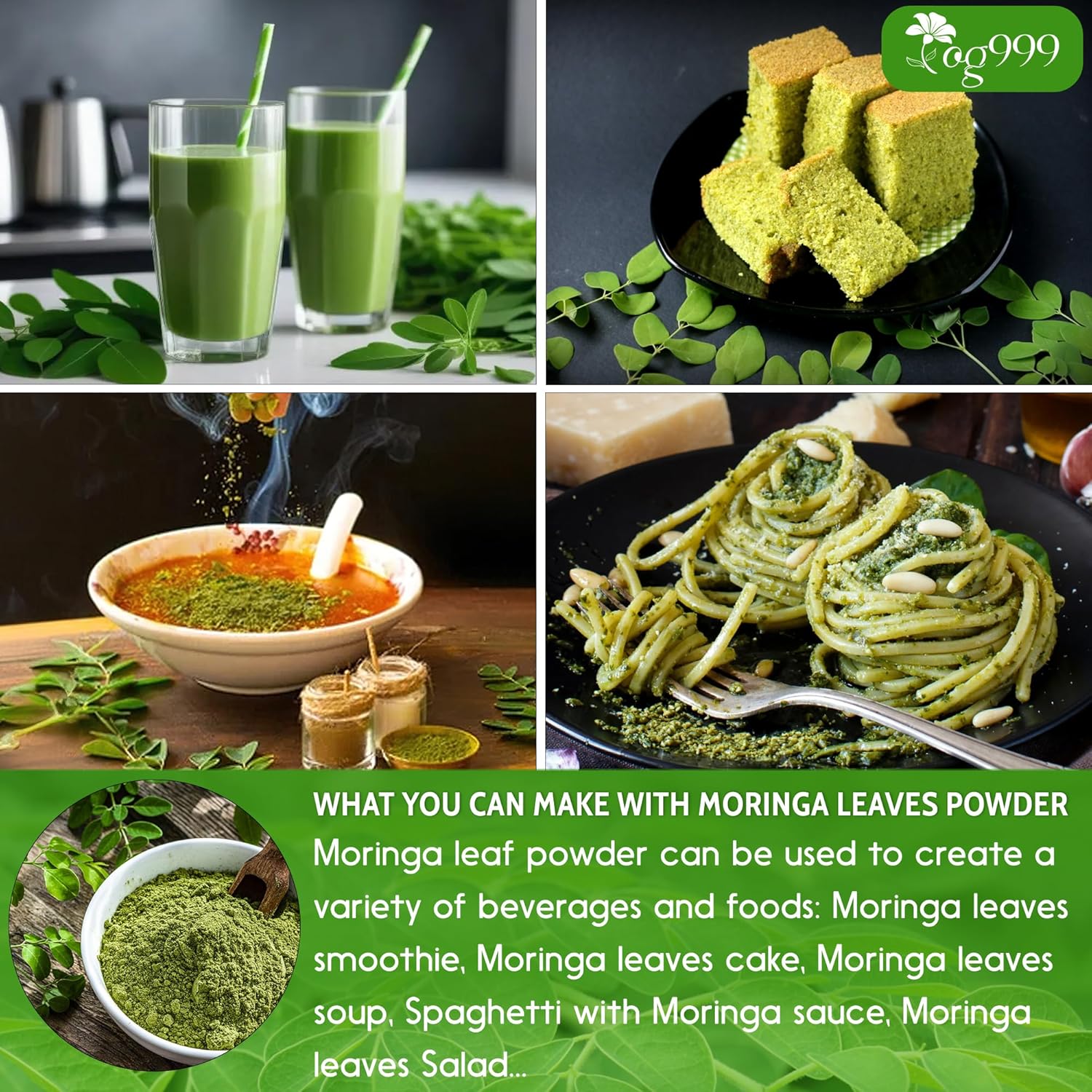 Premium 16oz Moringa Leaf Powder, 100% Natural and Pure from Moringa Leaves, No Additives, No Gluten, No Sugar, Vegan