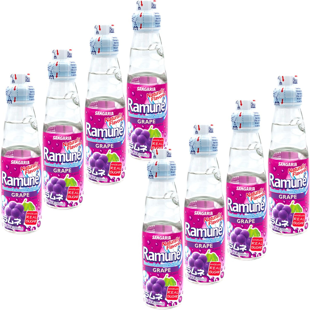 Ramune Japanese Soda, Grape, 6.76 Fluid Ounce, Pack of 8