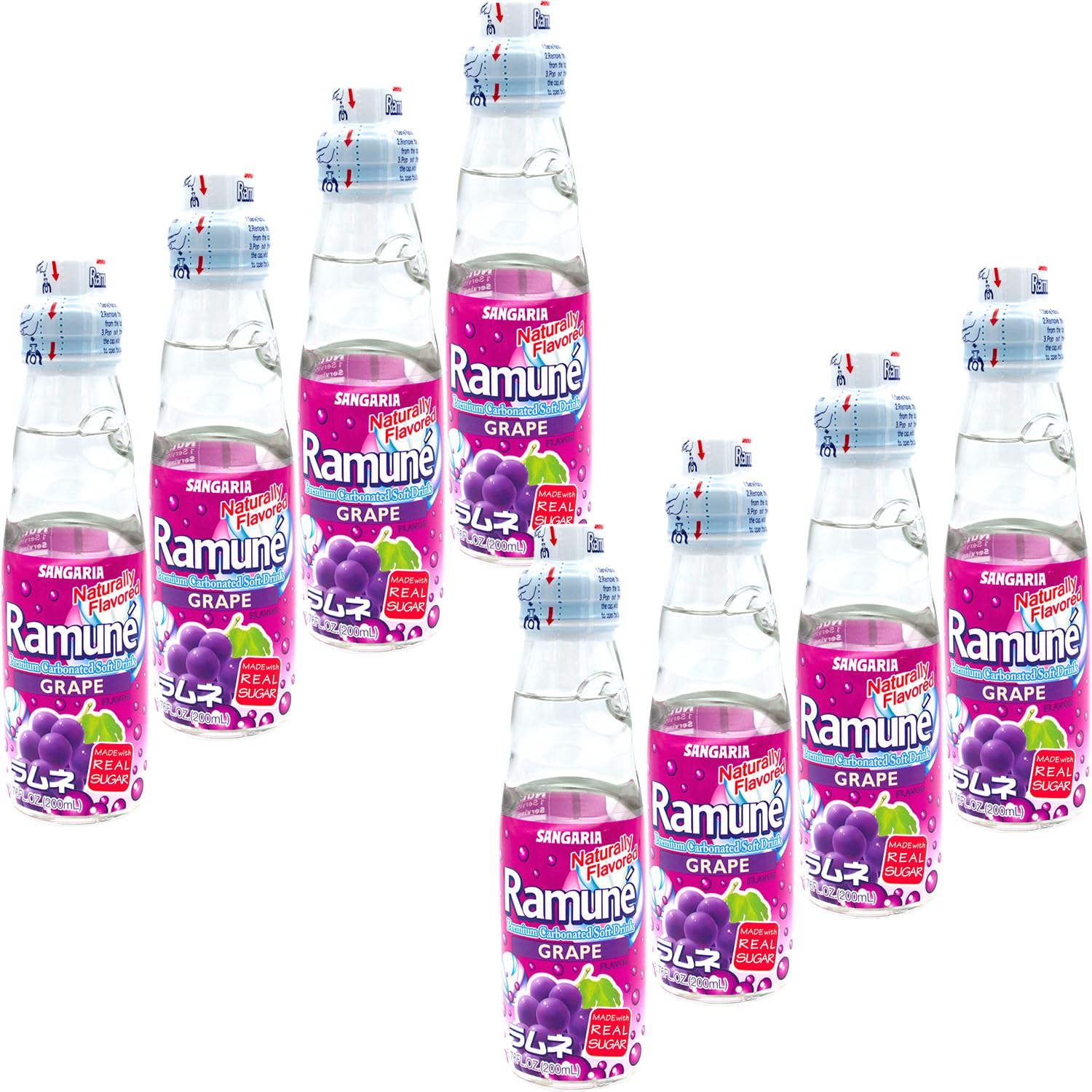 Ramune Japanese Soda, Grape, 6.76 Fluid Ounce, Pack of 8