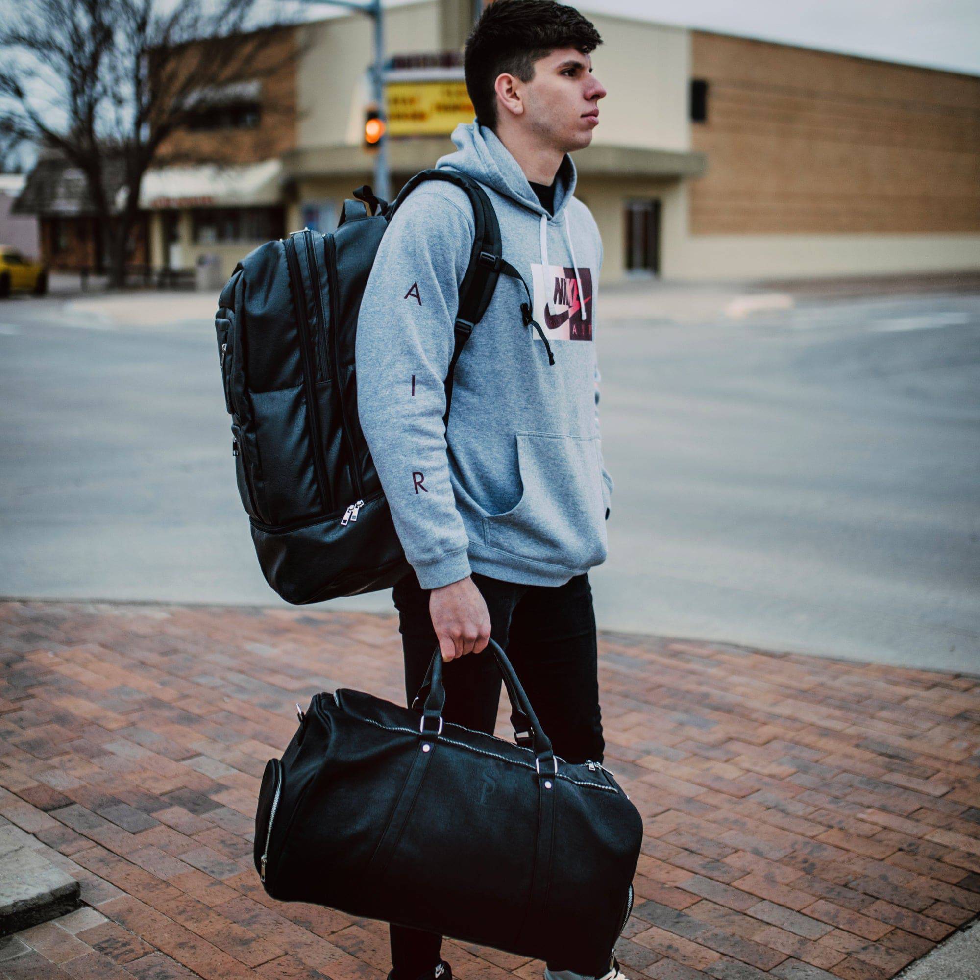 Black Leather Duffle Bag