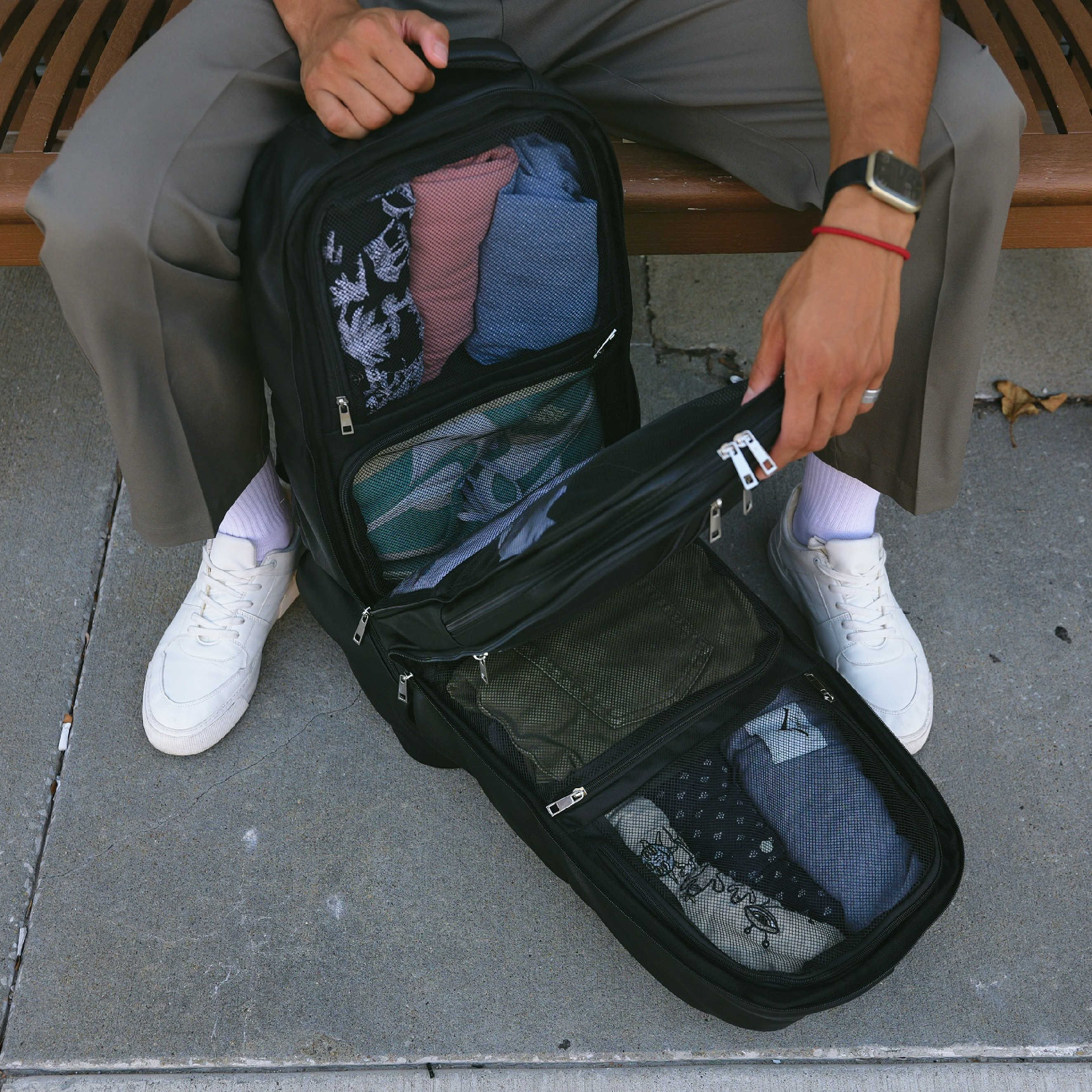 Black Leather XL Signature Bag Set (XL Signature Backpack and Duffle Bag)
