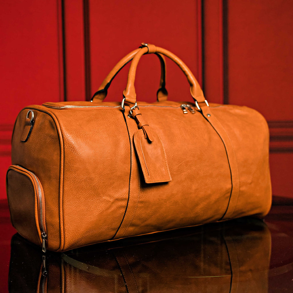 Brown Tumbled Leather 2 Bag Set (Commuter Backpack and Duffle Bag)