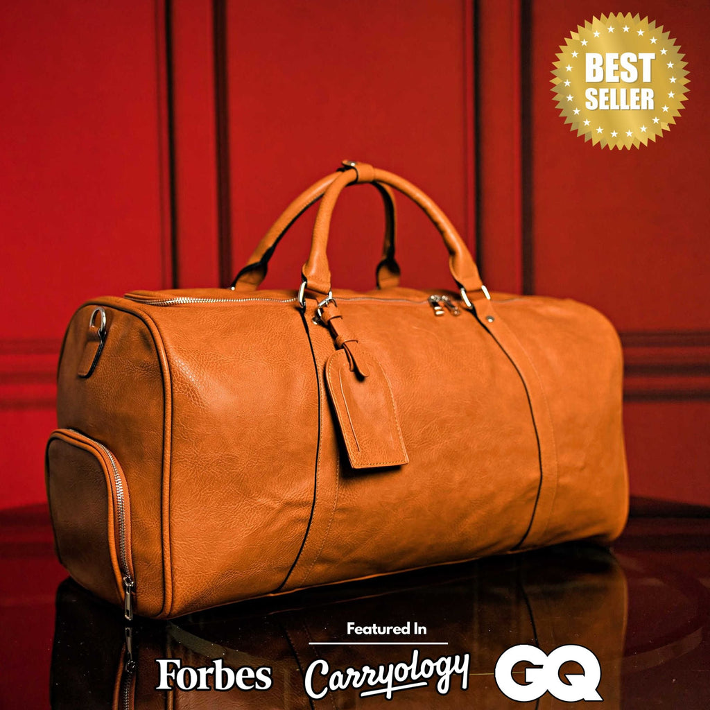 Brown Leather Roller Bag Set