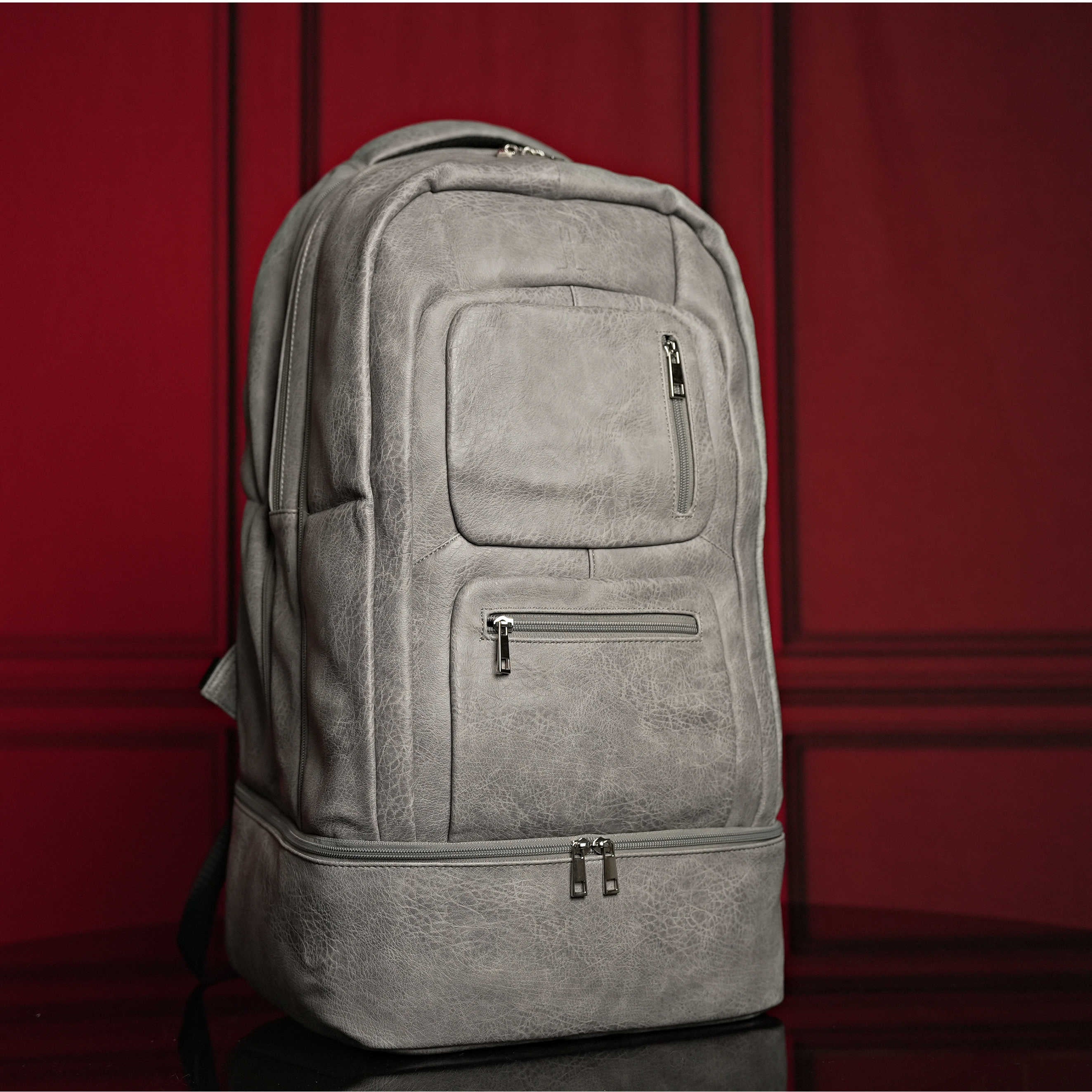 Grey Tumbled Leather Signature Bag Set (Signature Backpack and Duffle Bag)