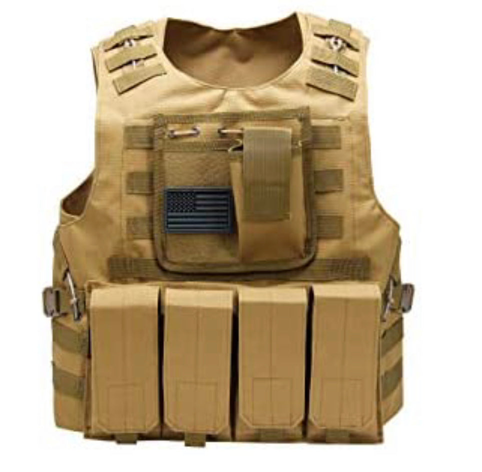 Kids Airsoft Tactical Plate Carrier Vest with Free US Flag Patch, Mil Spec 1000D Nylon PALS Molle Modular w/ 4 Mag Pouches, Side Pouch, Chest Mag Pouch
