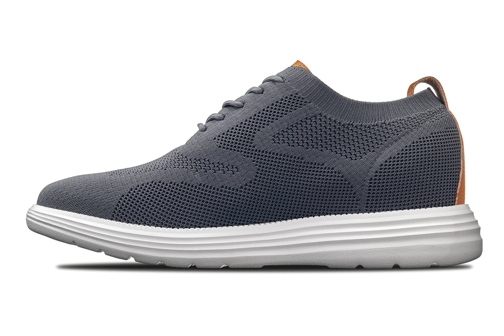 CALTO - X2636 - 2.8 Inches Taller (Iron Grey/Brown) - Lace Up Casual Walker - Lightweight