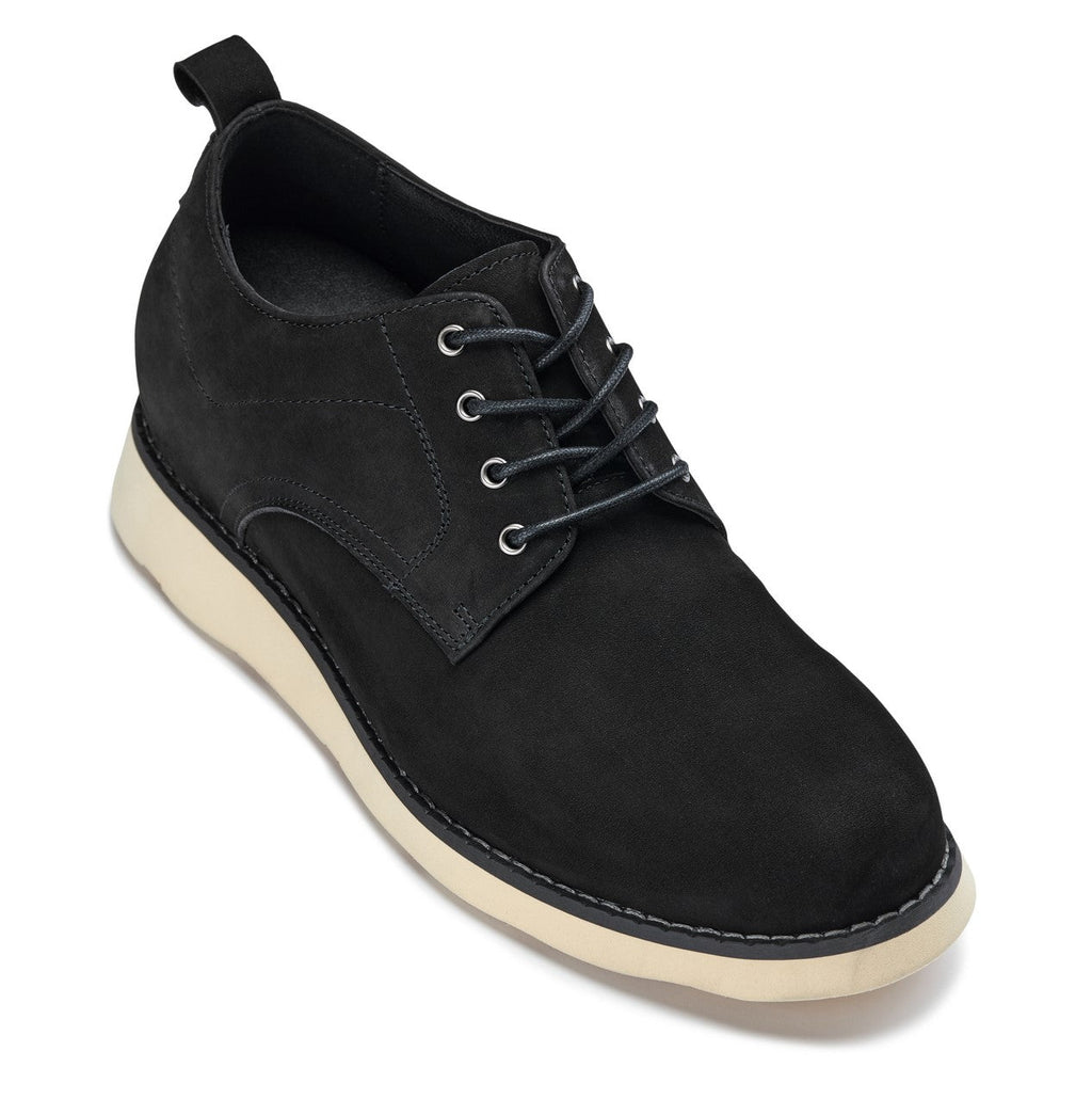 CALTO - Y7261 - 2.8 Inches Taller (Black) - Nubuck Upper Wedge Sole Work Boots