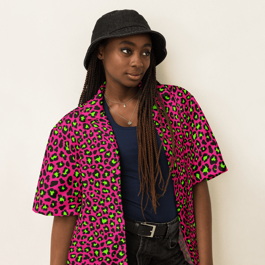 Electric Leopard Print Button-Up Shirt